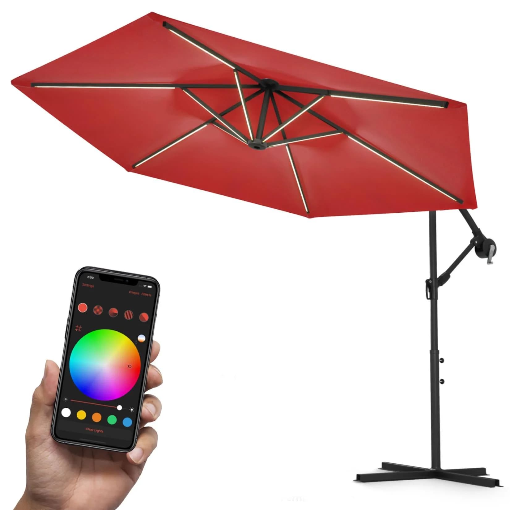 Swing&Harmonie® LED Sonnenschirm 350cm Rot mit RGB Beleuchtung