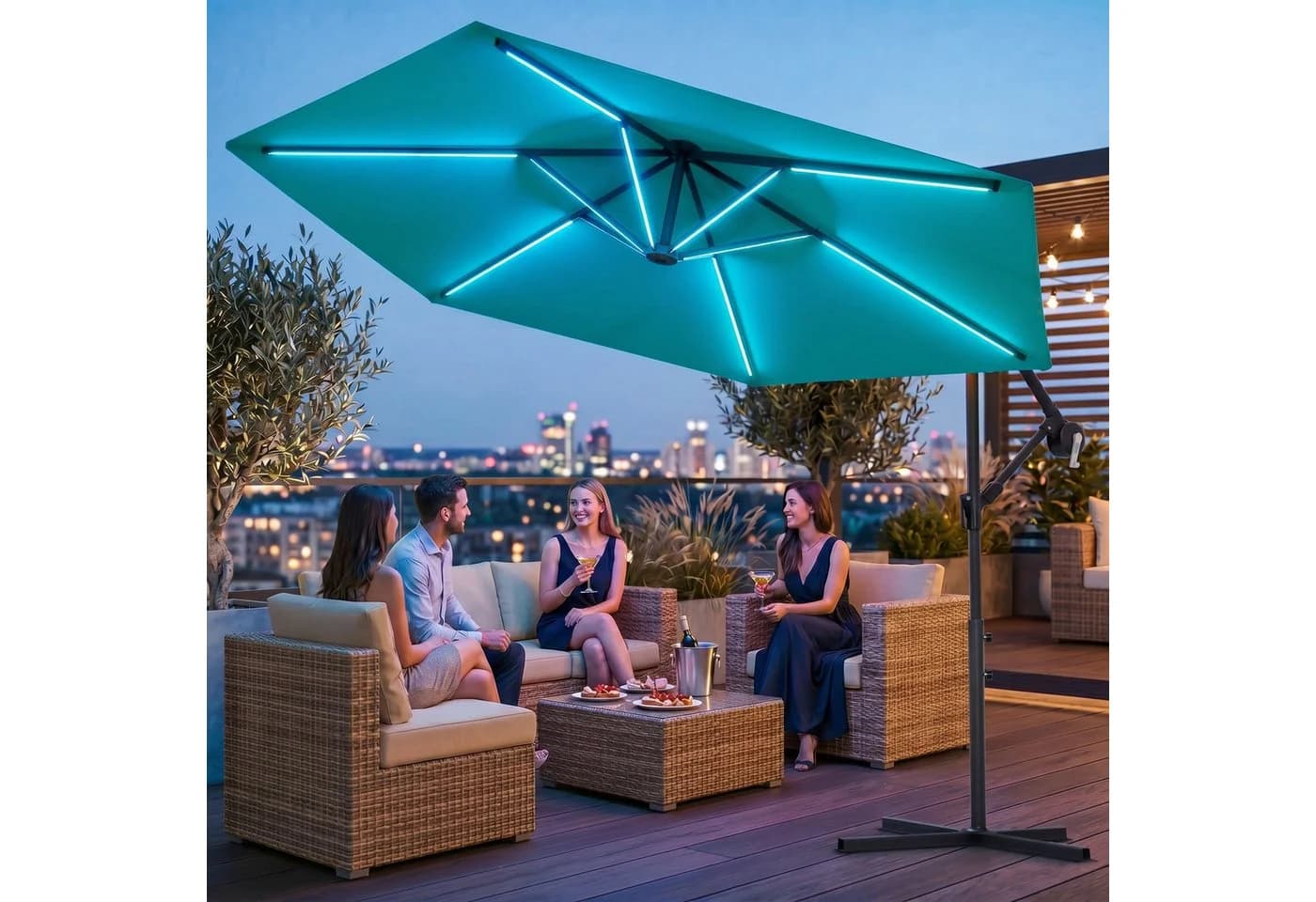 Swing&Harmonie® LED Sonnenschirm 350cm RGB Türkis mit App Steuerung - Bild 3