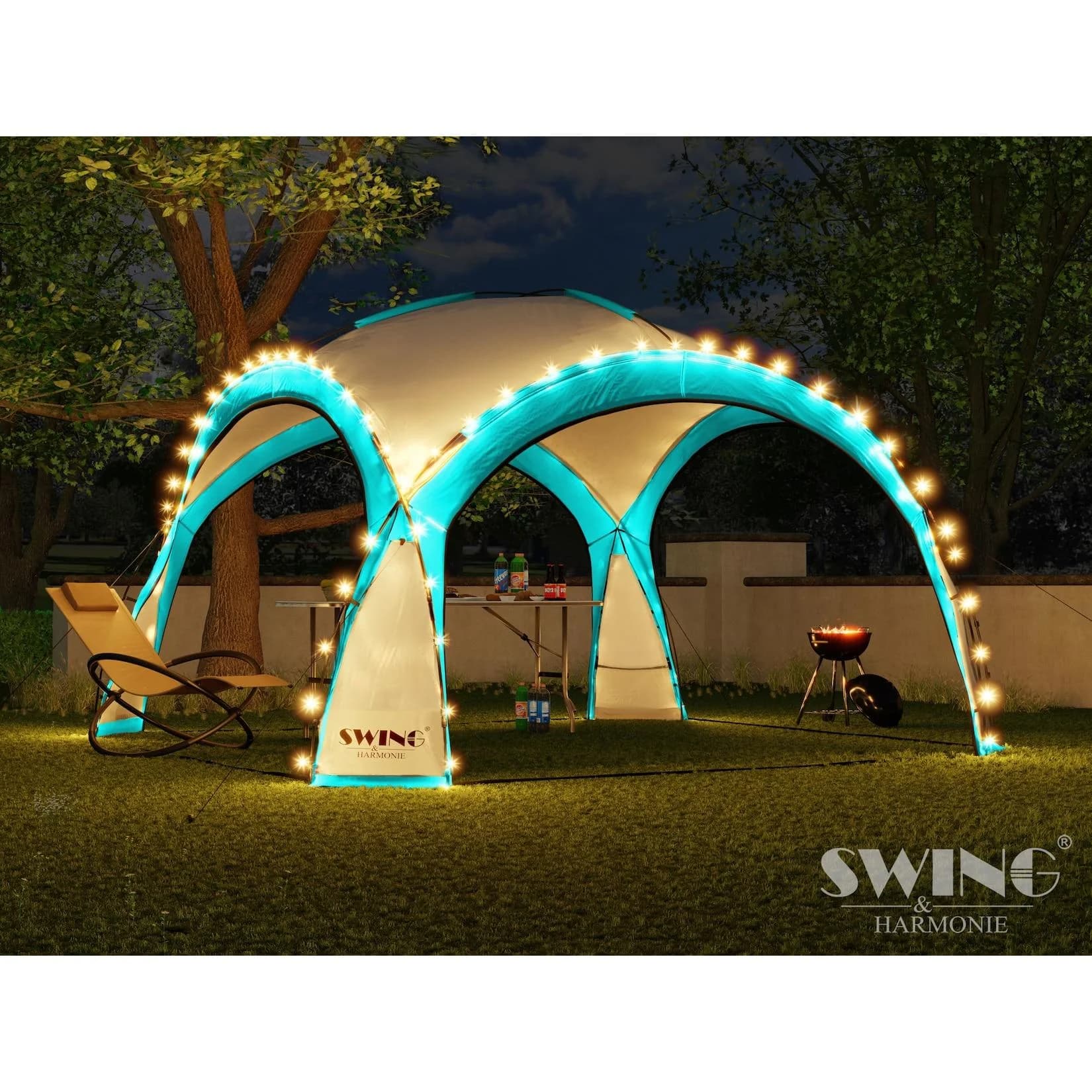 Swing&Harmonie LED Event Pavillon XXL DomeShelter 450cm mit Beleuchtung - türkis