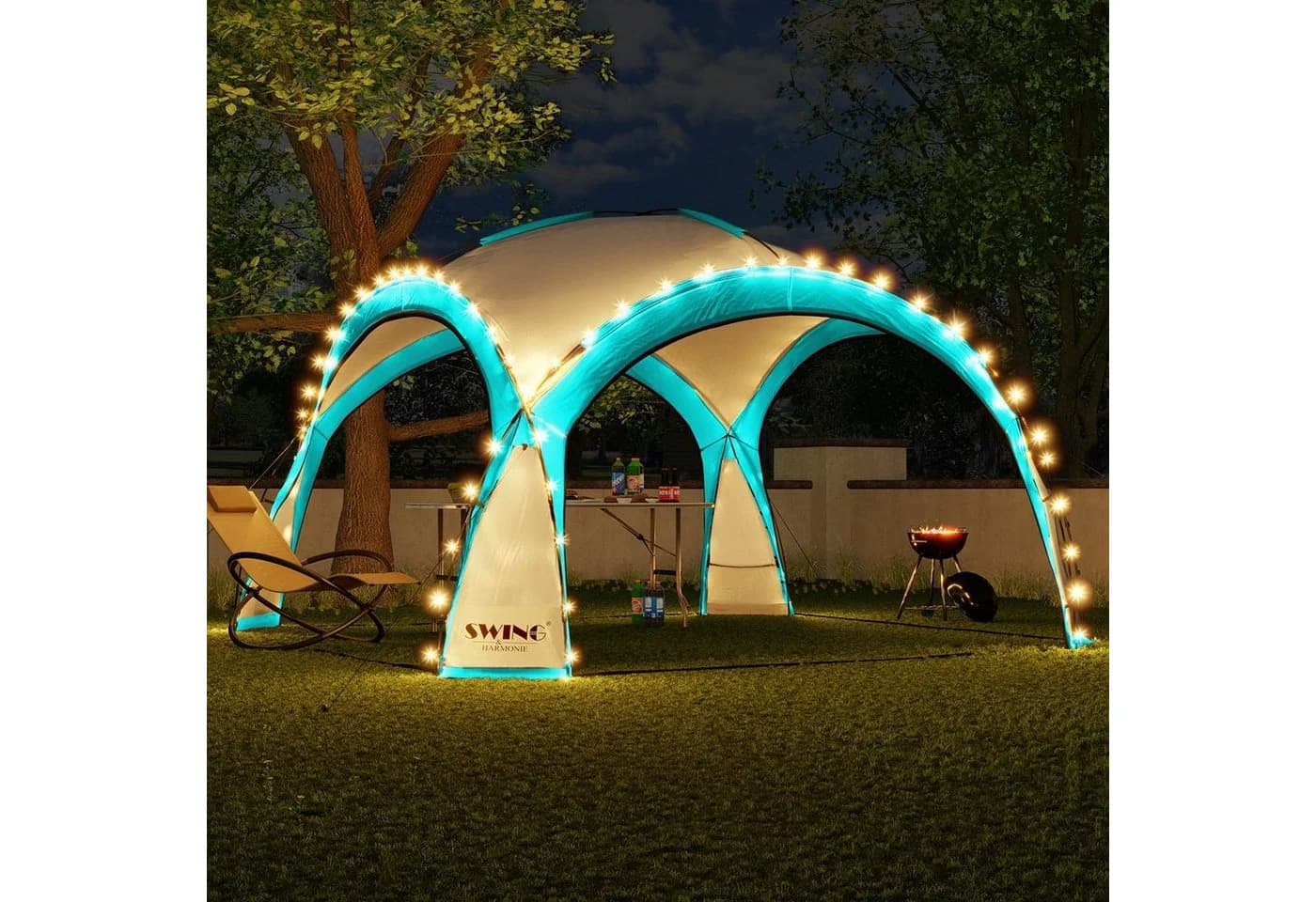 Swing&Harmonie LED Event Pavillon XXL DomeShelter 450cm mit Beleuchtung - türkis - Bild 3