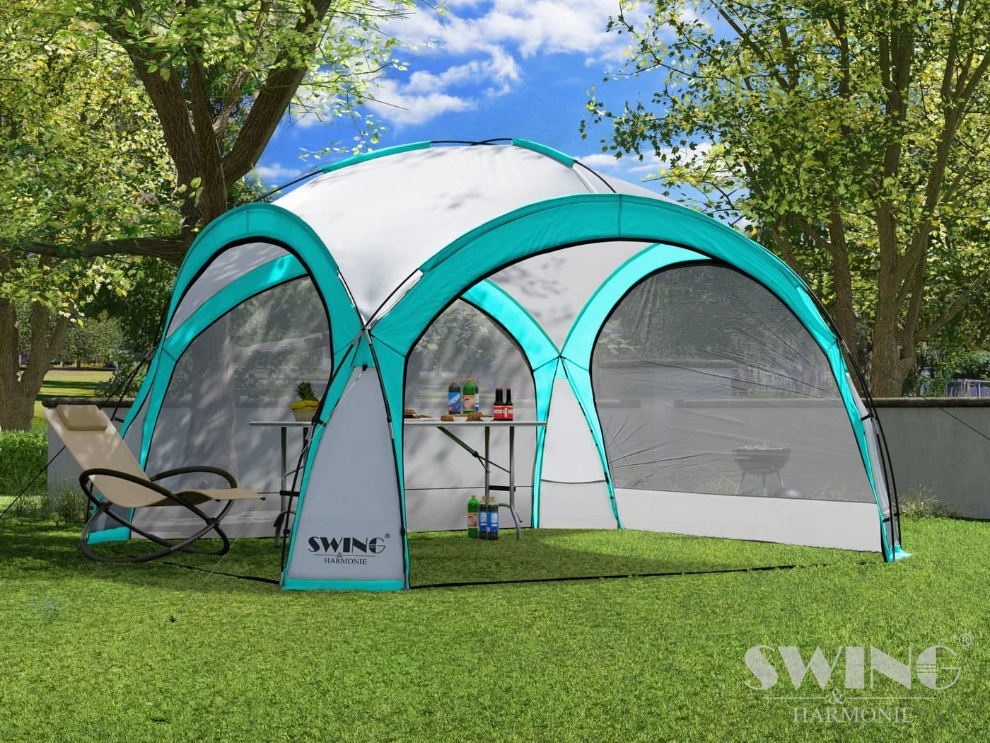 Swing&Harmonie LED Event Pavillon XXL DomeShelter 450cm mit Beleuchtung - türkis - Bild 4