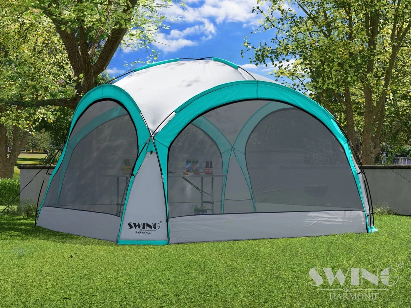Swing&Harmonie LED Event Pavillon XXL DomeShelter 450cm mit Beleuchtung - türkis - Bild 5