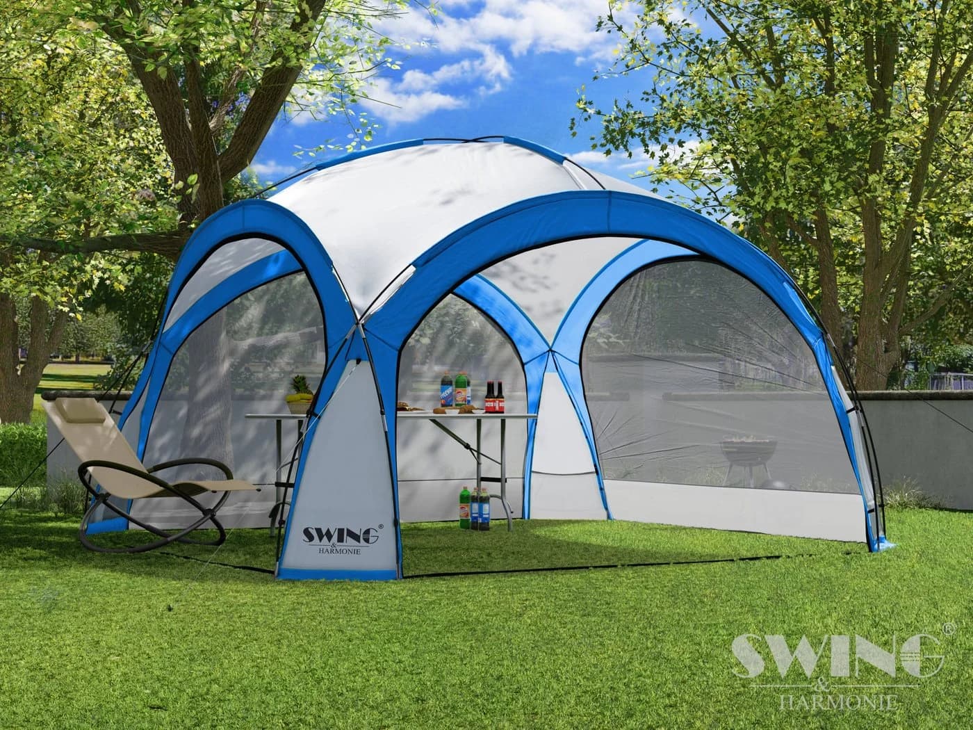 Swing&Harmonie® LED Event Pavillon DomeShelter 450cm Garten blau - Bild 4
