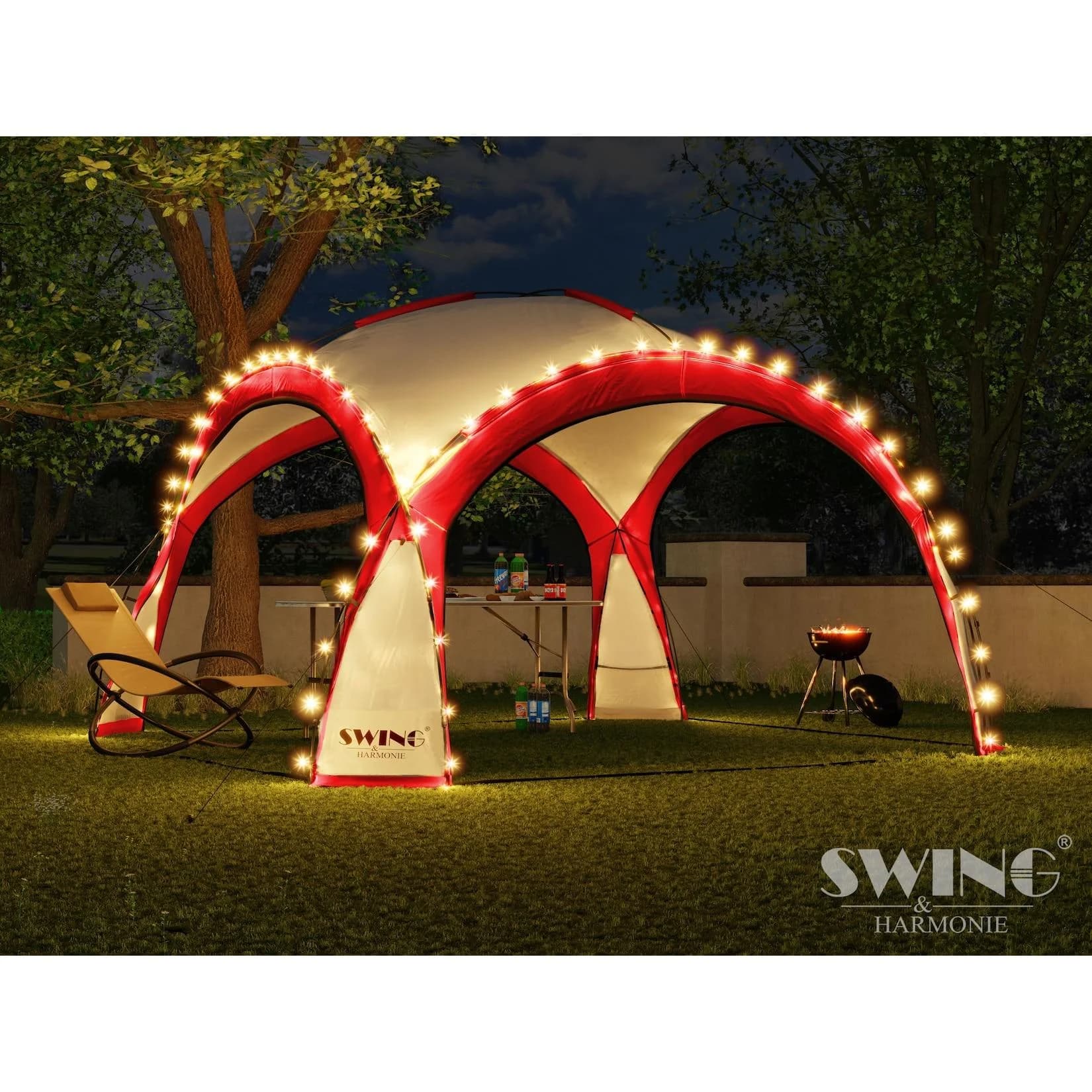 Swing&Harmonie LED Event Pavillon XXL DomeShelter 450cm Rot mit LED & Solarmodul