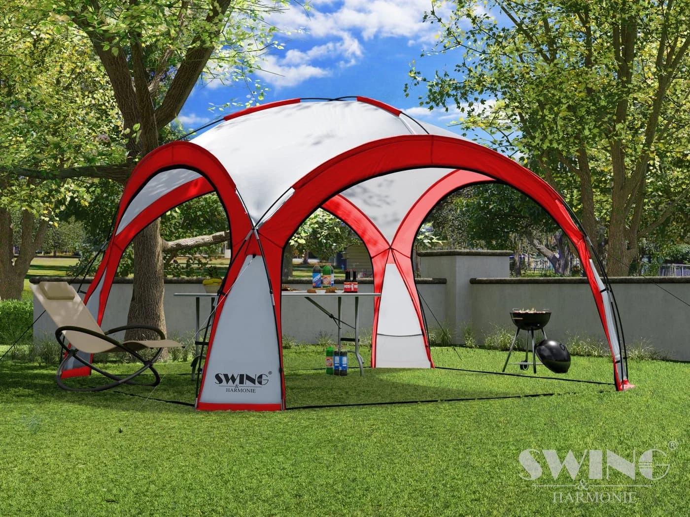 Swing&Harmonie LED Event Pavillon XXL DomeShelter 450cm Rot mit LED & Solarmodul - Bild 2