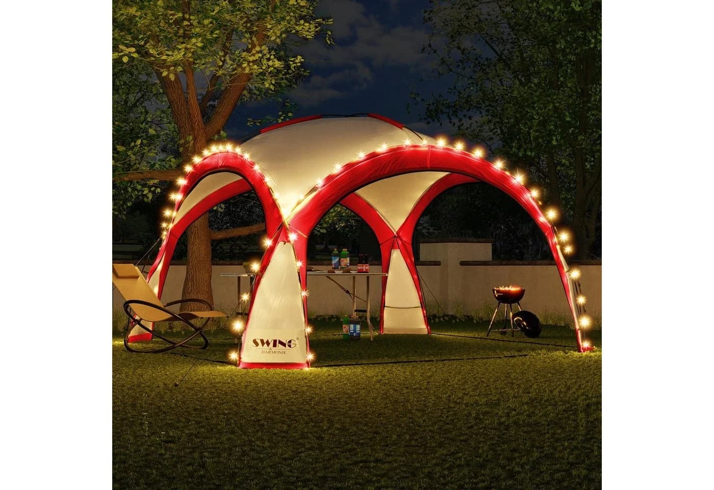Swing&Harmonie LED Event Pavillon XXL DomeShelter 450cm Rot mit LED & Solarmodul - Bild 3