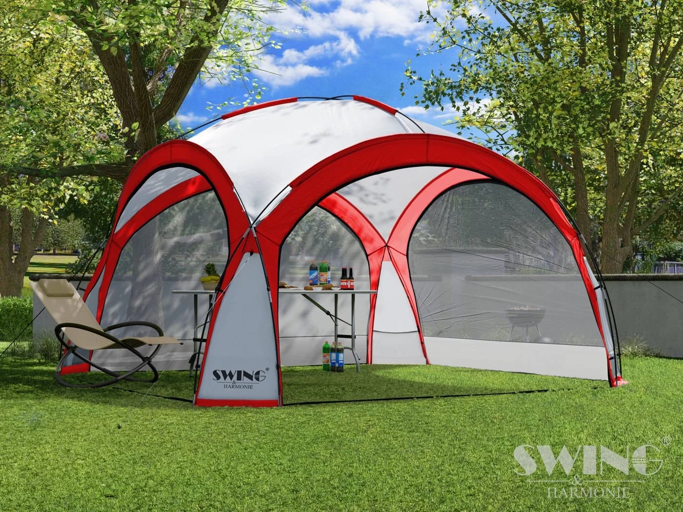 Swing&Harmonie LED Event Pavillon XXL DomeShelter 450cm Rot mit LED & Solarmodul - Bild 4