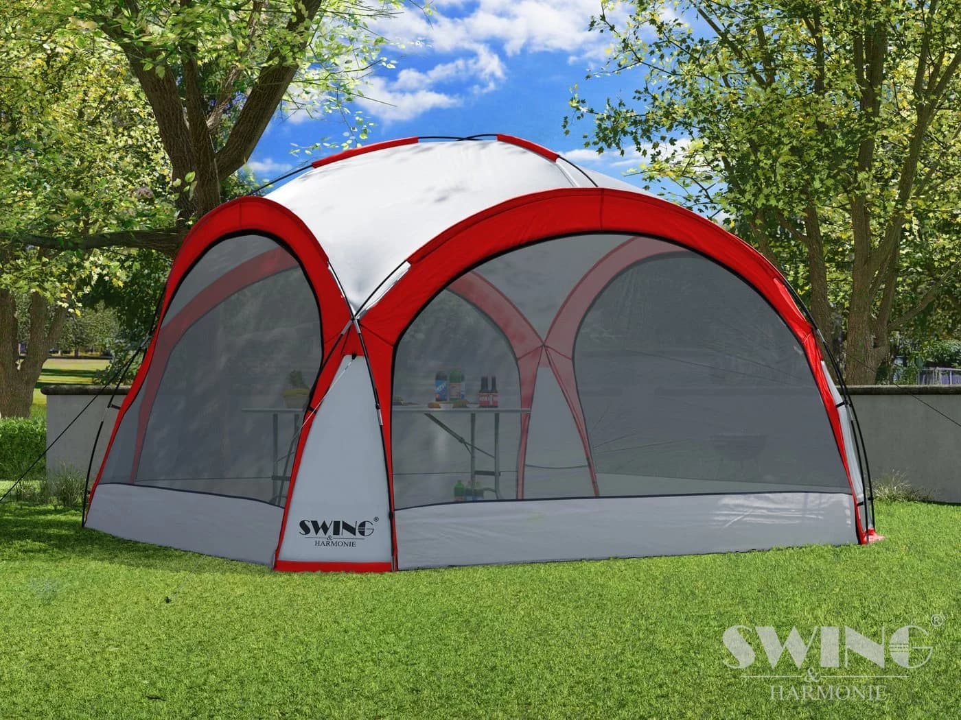 Swing&Harmonie LED Event Pavillon XXL DomeShelter 450cm Rot mit LED & Solarmodul - Bild 5