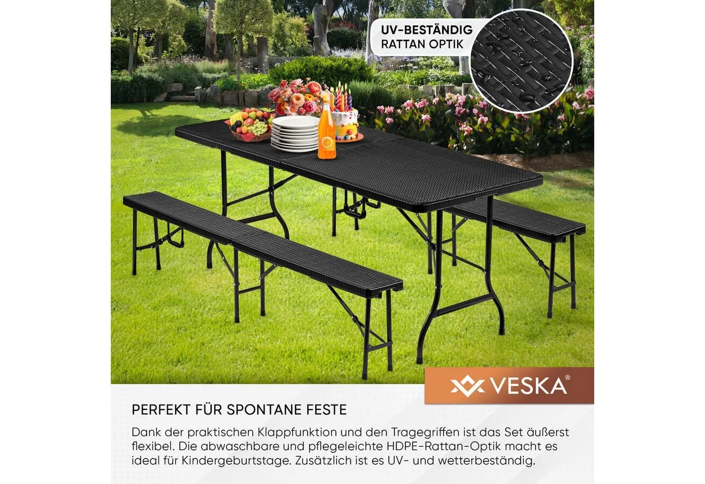 Veska Bierzeltgarnitur 3-teilig Rattan-Optik Anthrazit - Bild 3