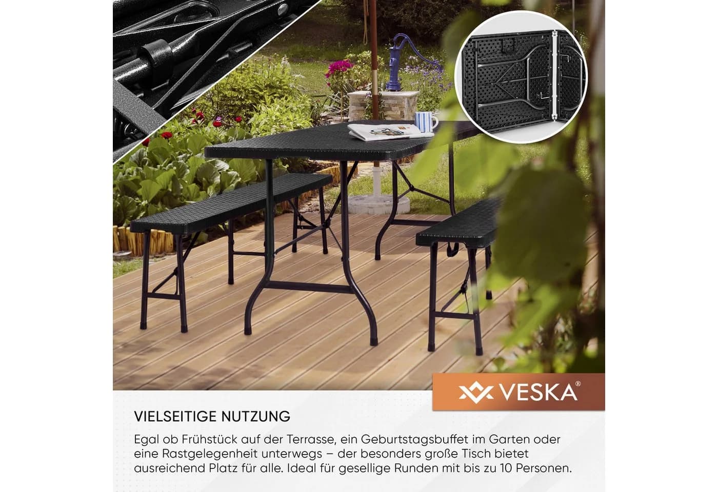 Veska Bierzeltgarnitur 3-teilig Rattan-Optik Anthrazit - Bild 5