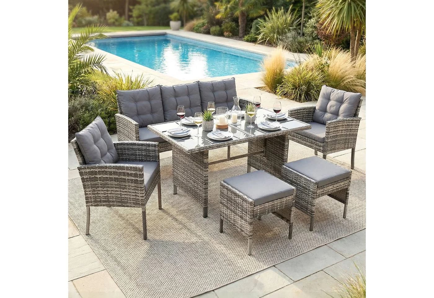 Swing&Harmonie Gartenlounge-Set 7-tlg. Polyrattan Braun