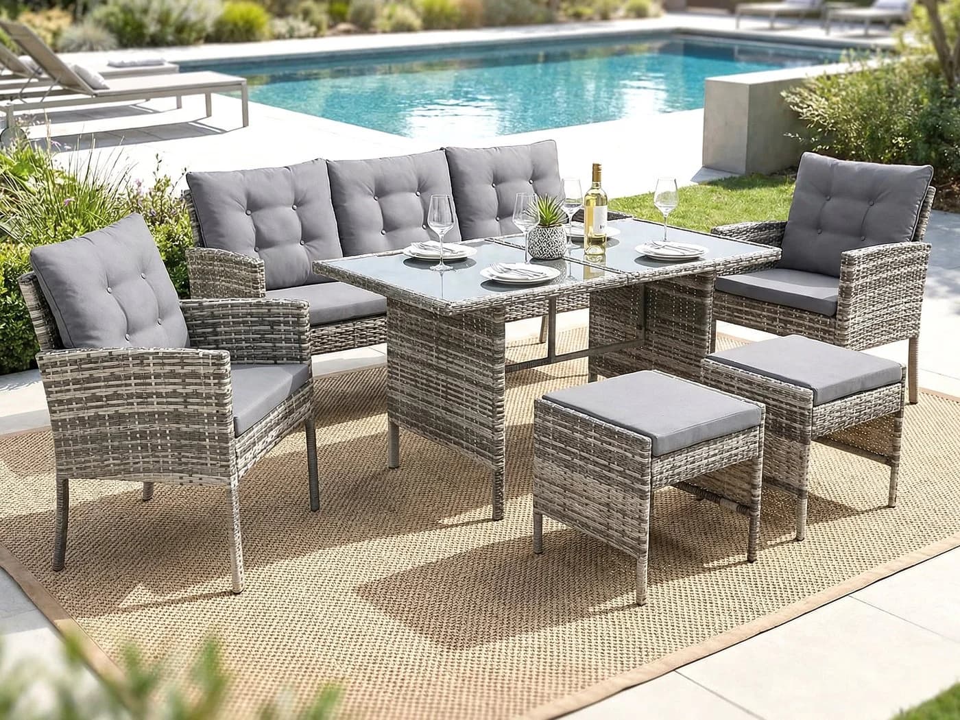 Swing&Harmonie Gartenlounge-Set 7-tlg. Polyrattan Braun - Bild 2