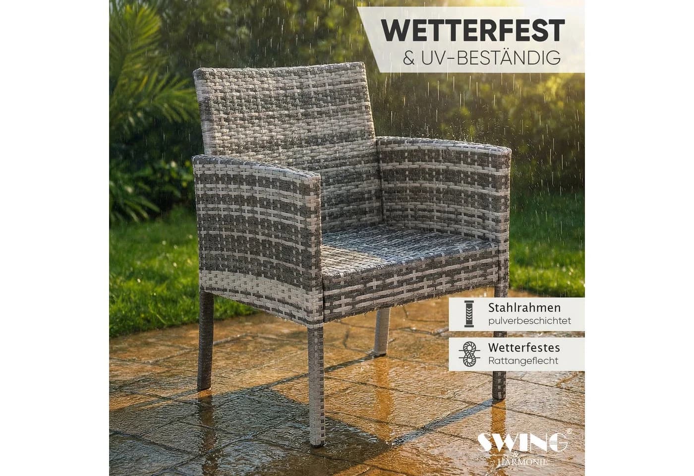 Swing&Harmonie Gartenlounge-Set 7-tlg. Polyrattan Braun - Bild 5