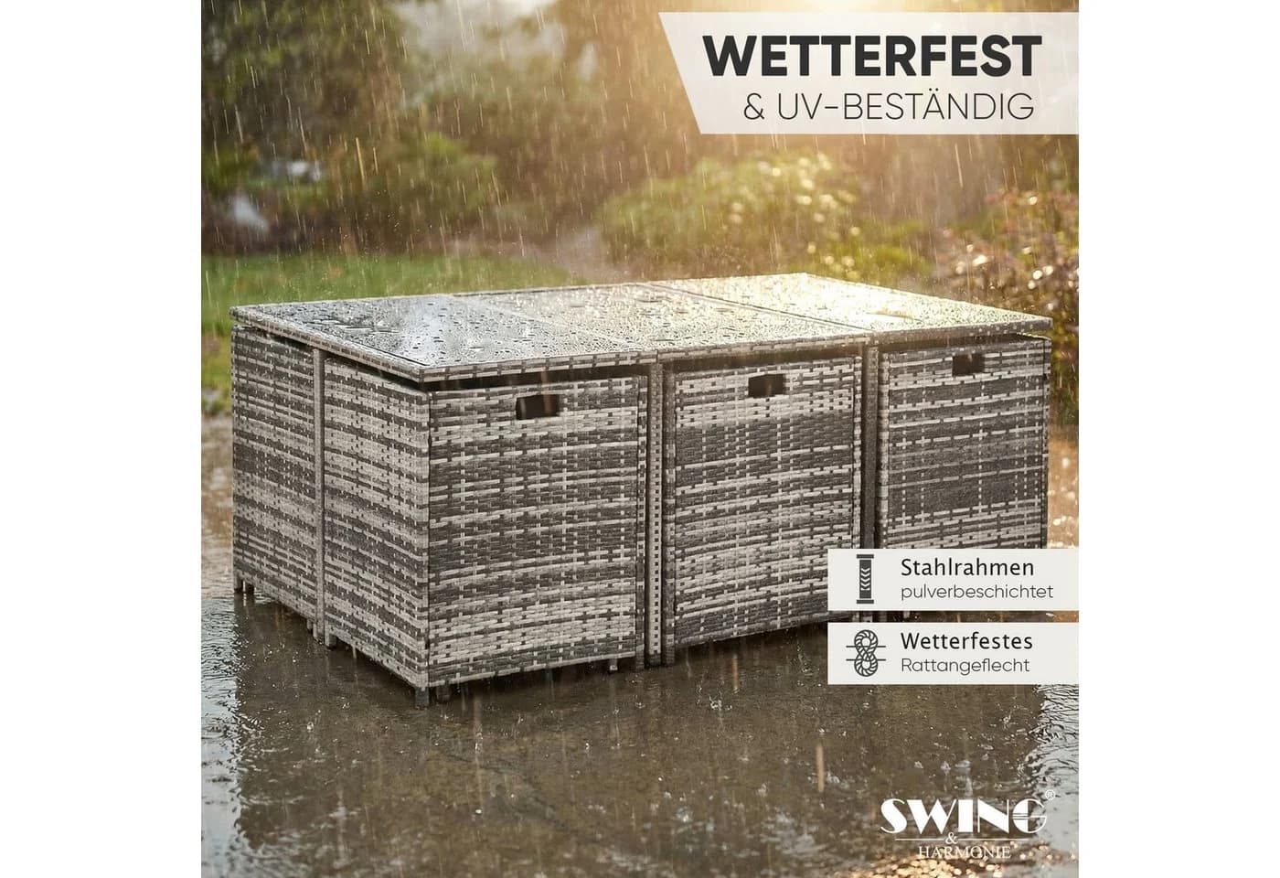 Swing&Harmonie Garten-Essgruppe Poly Rattan Schwarz - Bild 5