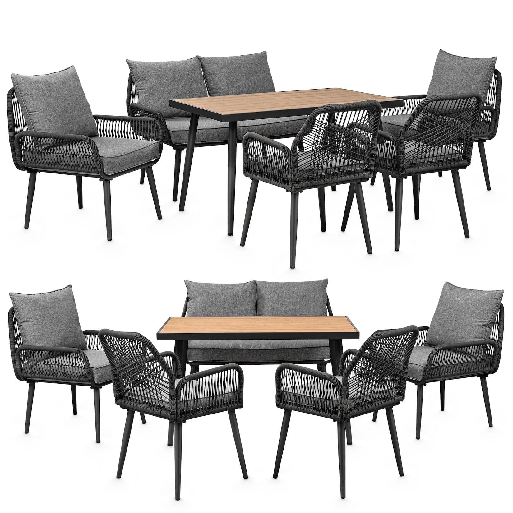 Swing&Harmonie Gartenlounge-Set 6-tlg. Grau Schwarz WPC Seilgeflecht