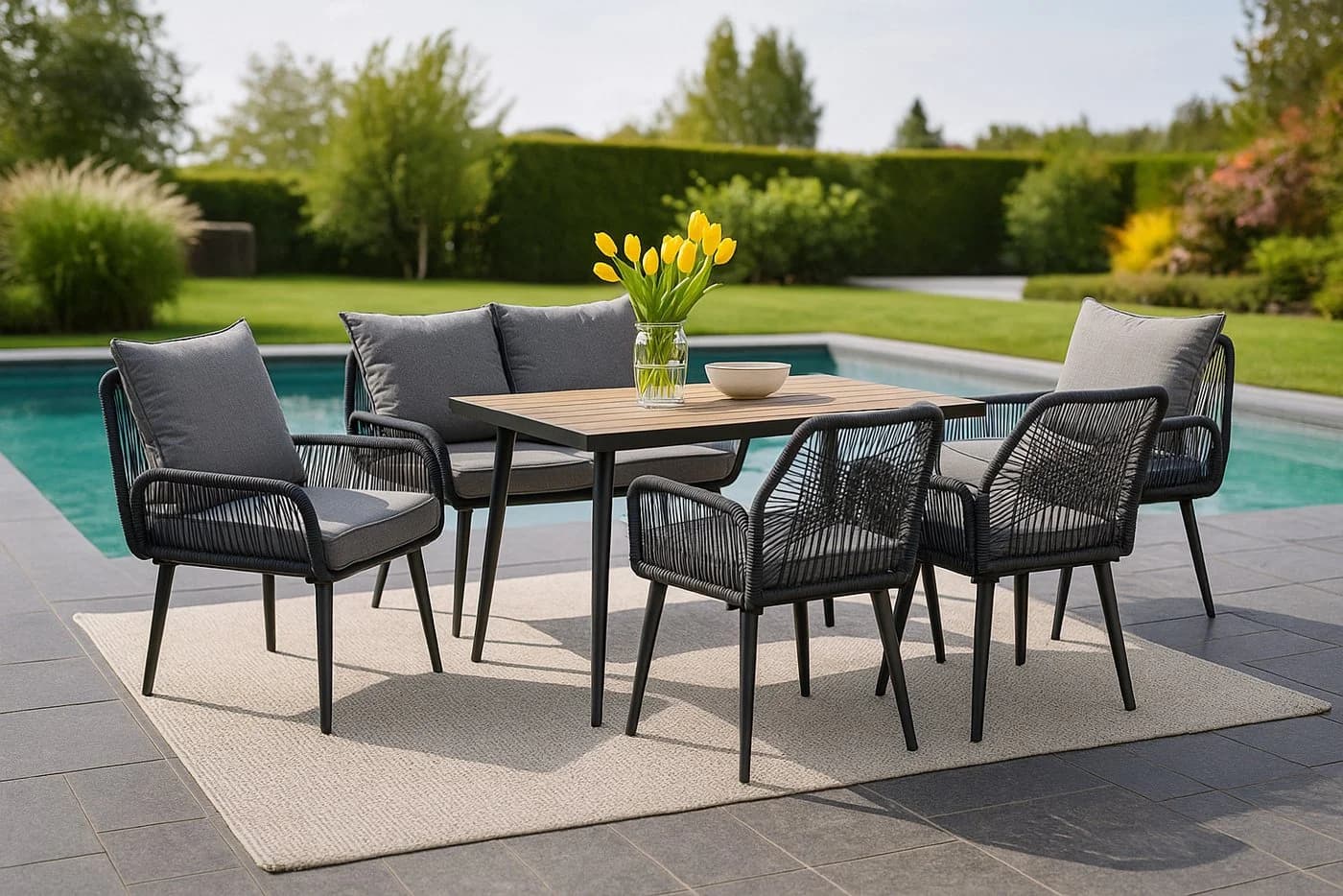 Swing&Harmonie Gartenlounge-Set 6-tlg. Grau Schwarz WPC Seilgeflecht - Bild 2