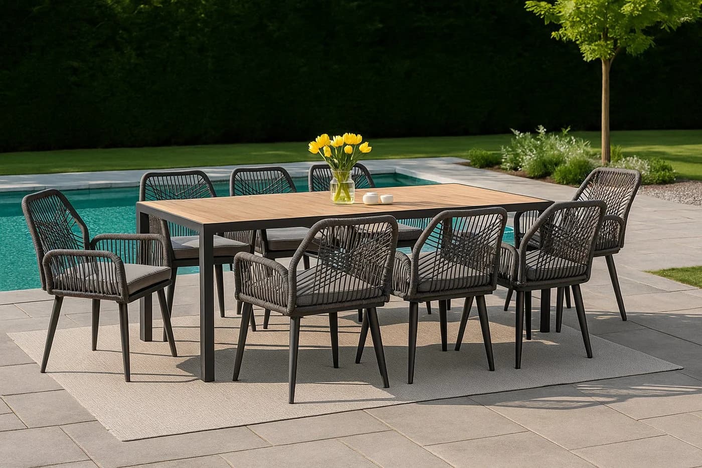 Swing&Harmonie Garten-Essgruppe 6-8 Personen Grau Schwarz WPC