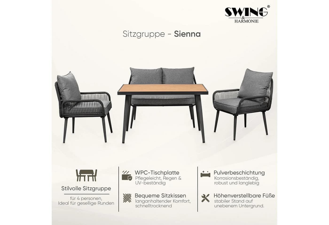 Swing&Harmonie Gartenlounge-Set Sienna 4-6 Plätze mit WPC-Tisch - Bild 4