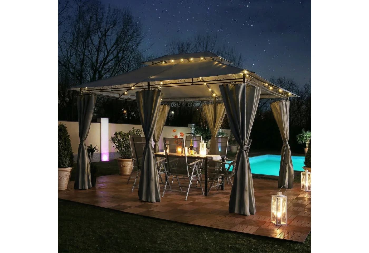 Swing&Harmonie Pavillon LED Minzo 3x4m Anthrazit mit Solar
