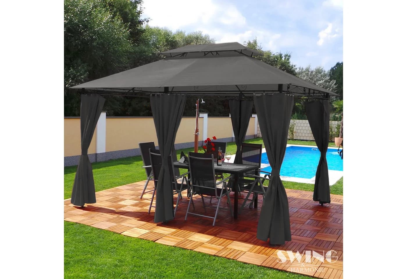 Swing&Harmonie Pavillon LED Minzo 3x4m Anthrazit mit Solar - Bild 2