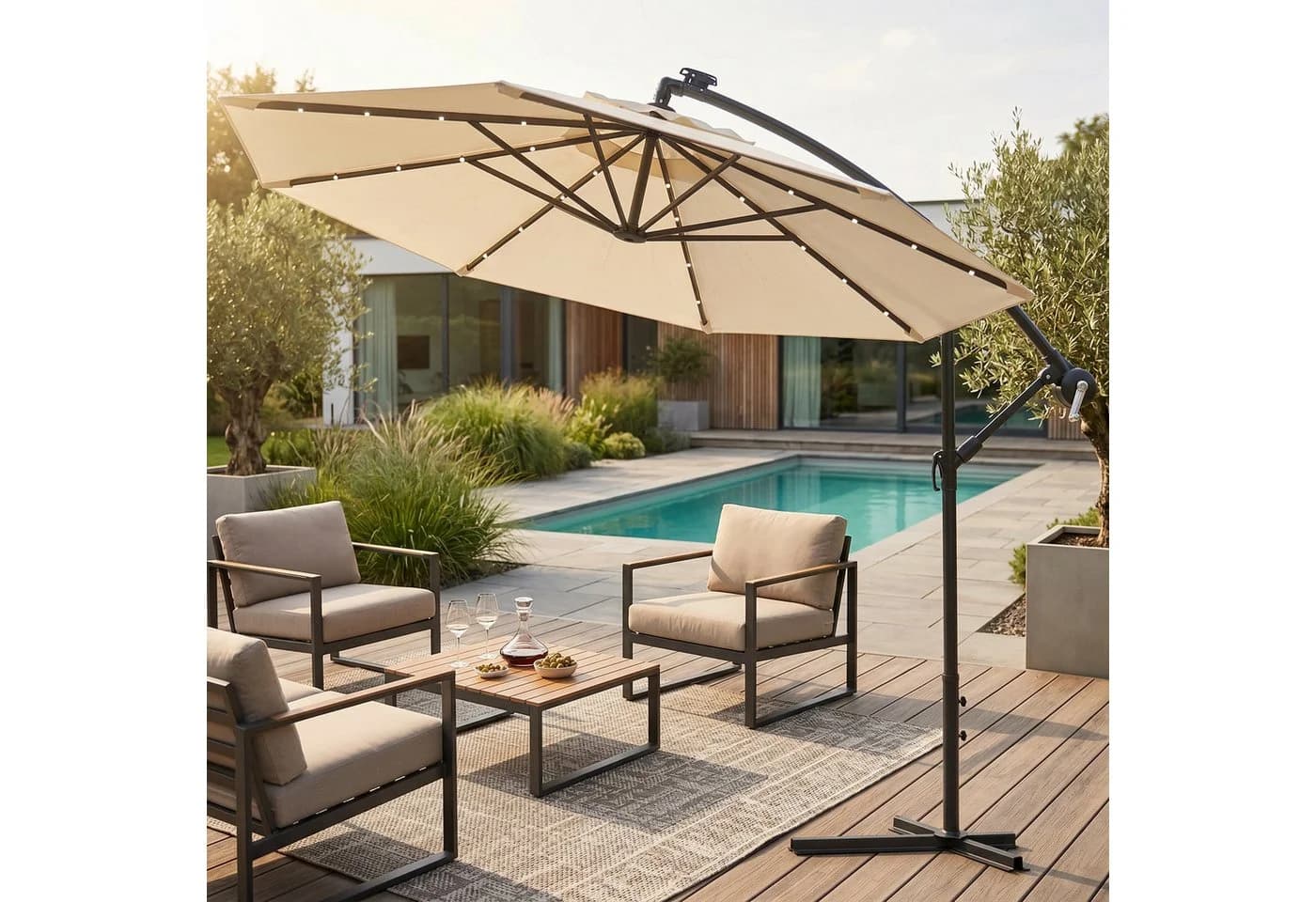 Swing&Harmonie LED Sonnenschirm mit Solarladung Beige - Bild 2