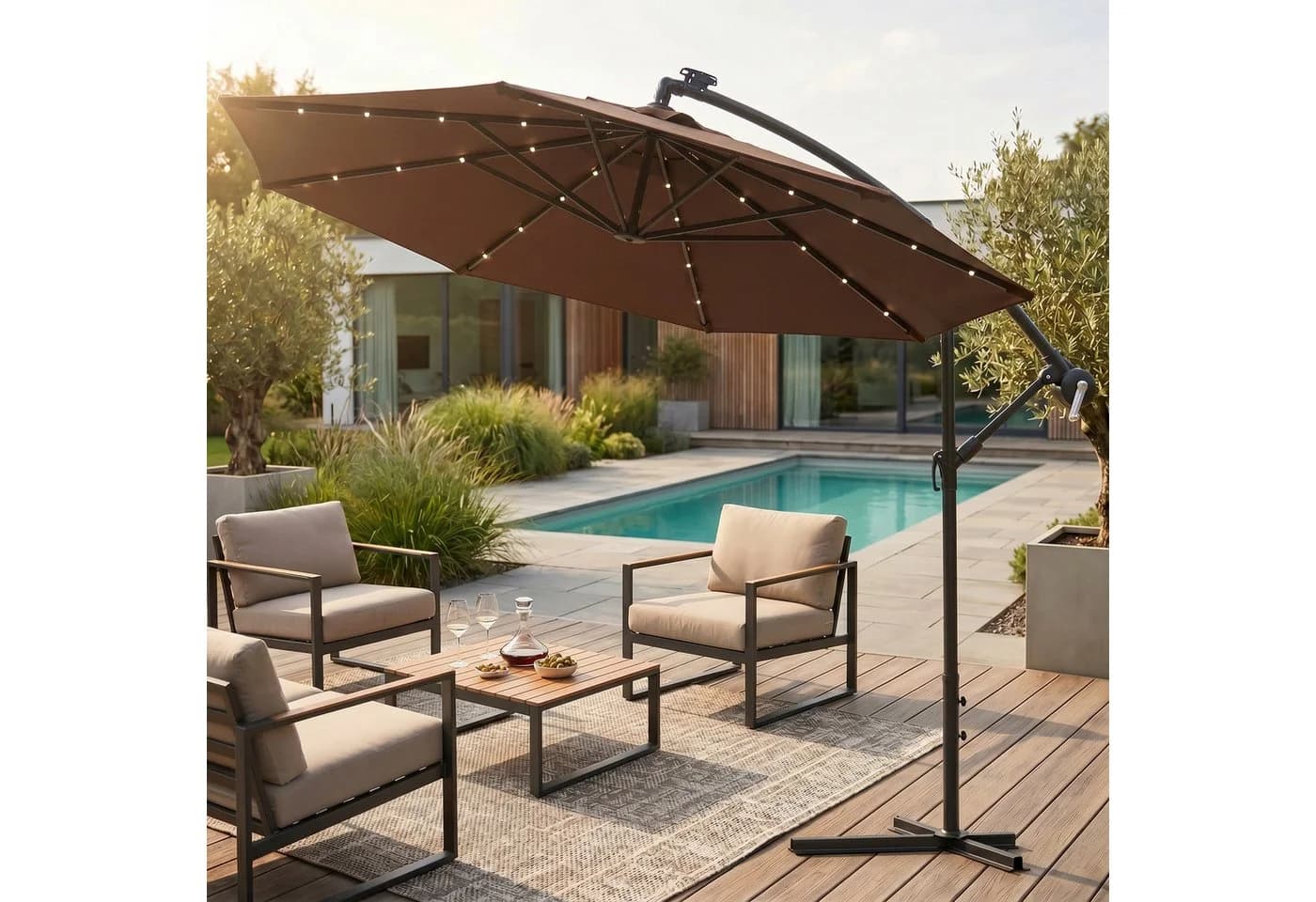 Swing&Harmonie Sonnenschirm mit LED Beleuchtung Ampelschirm Braun - Bild 2