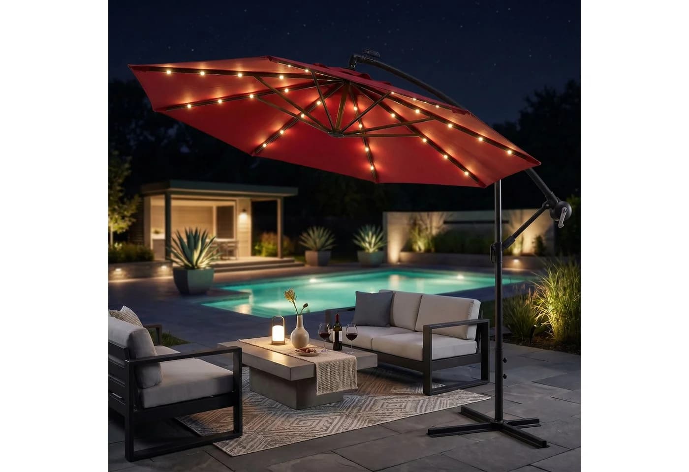 Swing&Harmonie Sonnenschirm mit LED & Solarladen 300/350cm
