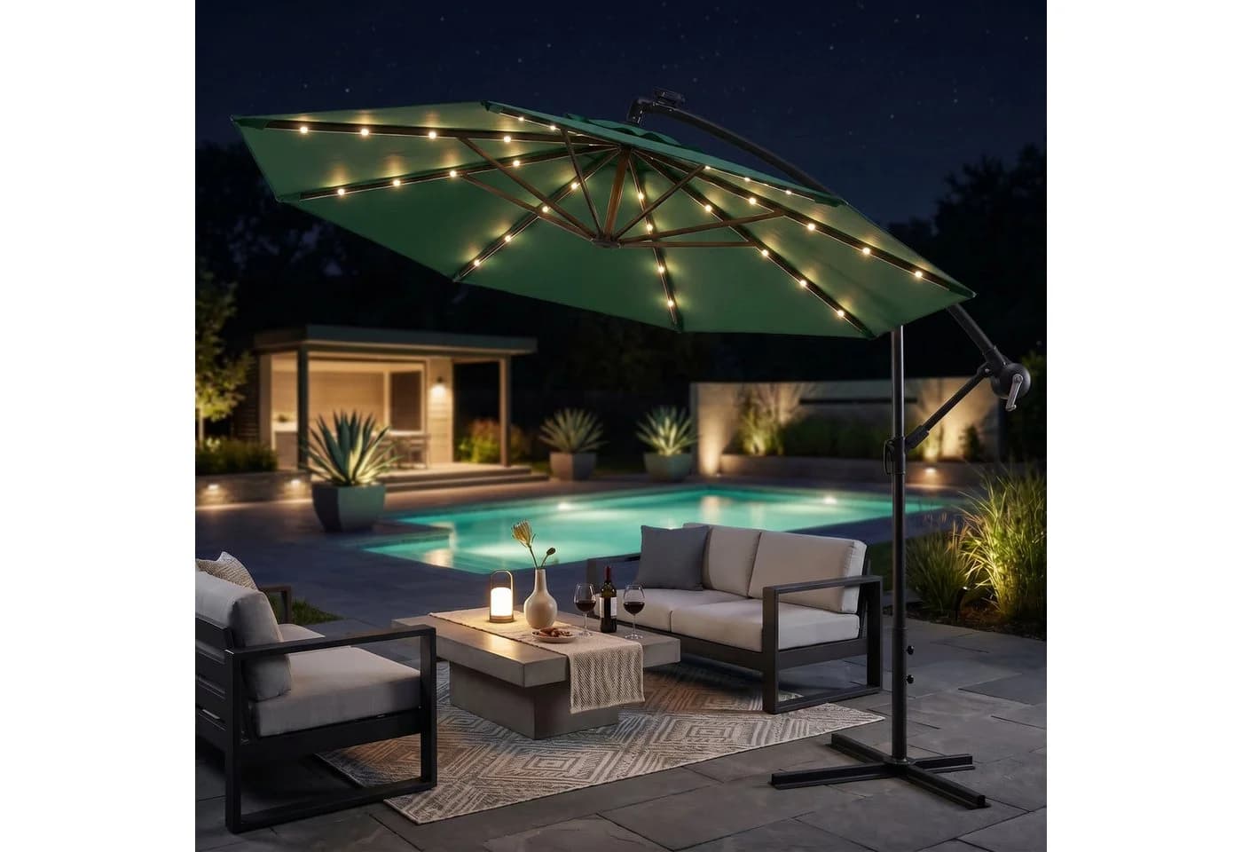 Swing&Harmonie Sonnenschirm mit LED Beleuchtung Grün