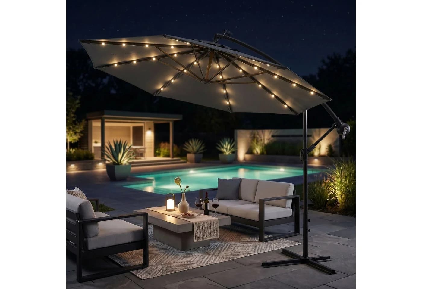 Swing&Harmonie LED Sonnenschirm Anthrazit mit Solar