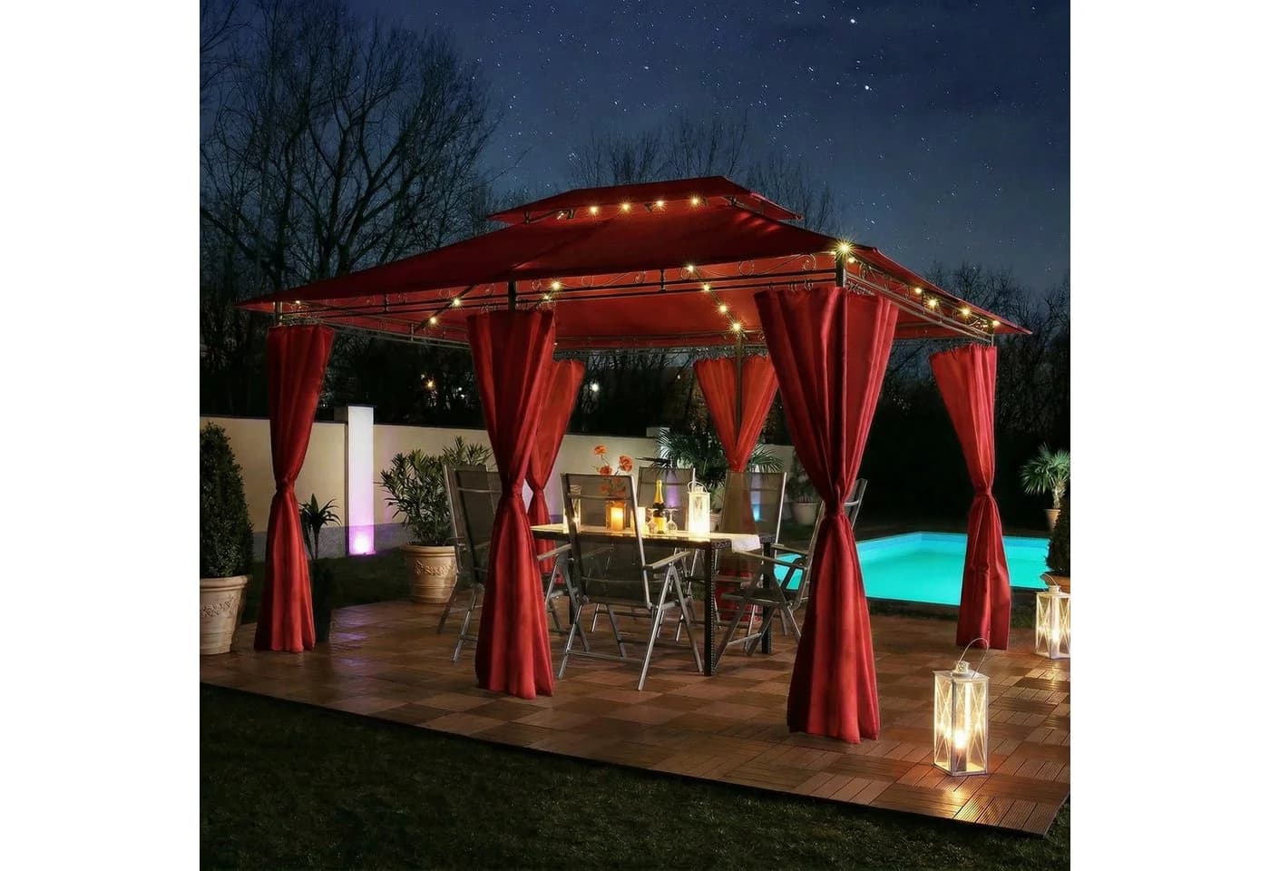 Swing&Harmonie Luxus LED Pavillon 3x4m Minzo Rot mit Seitenwänden - Bild 2