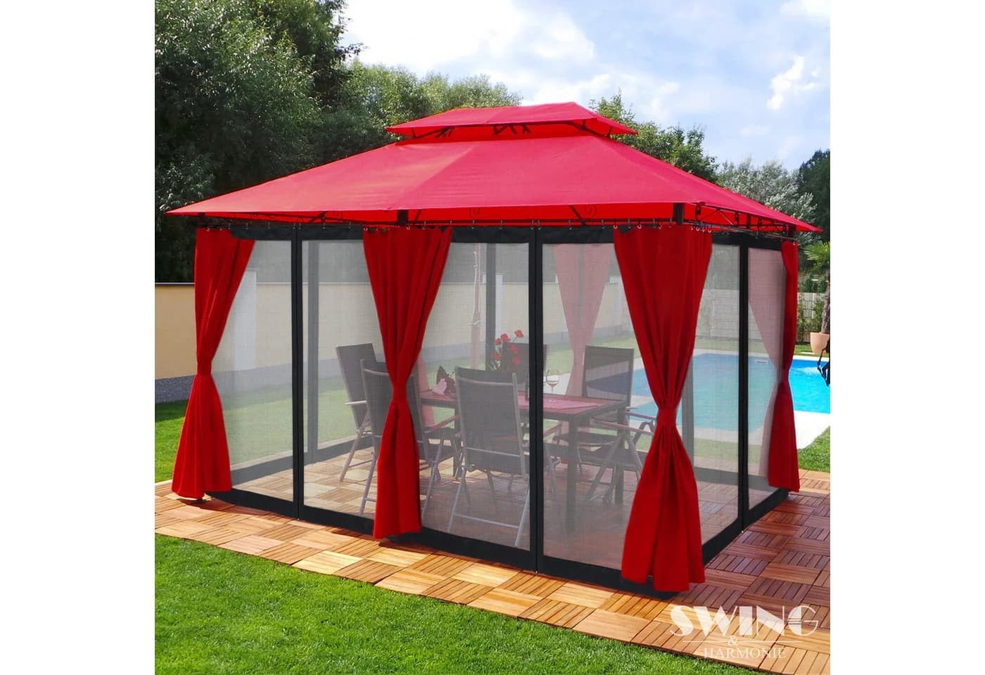 Swing&Harmonie Luxus LED Pavillon 3x4m Minzo Rot mit Seitenwänden - Bild 3