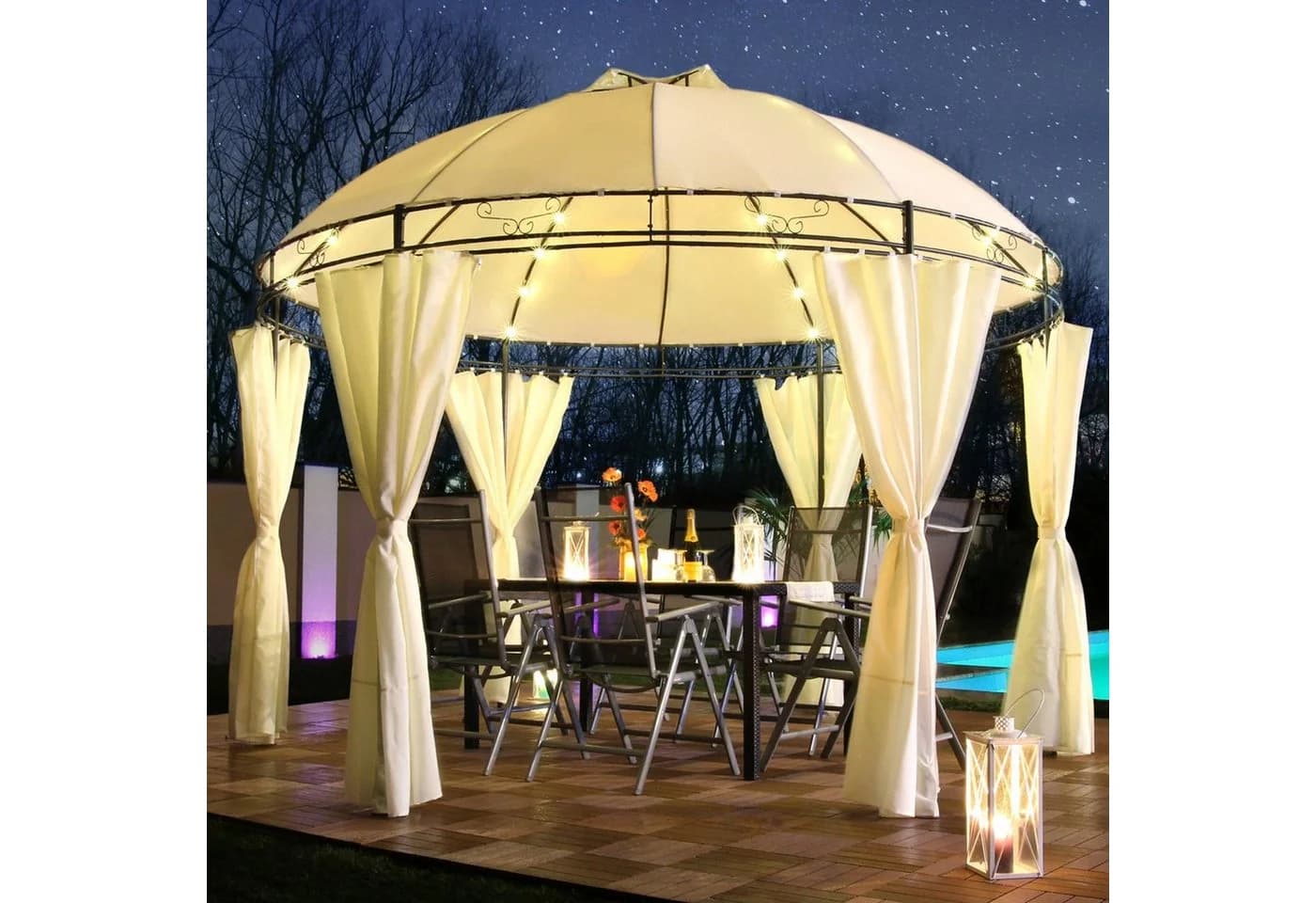 Swing&Harmonie Pavillon LED mit Solar und Seitenwänden Beige - Bild 2
