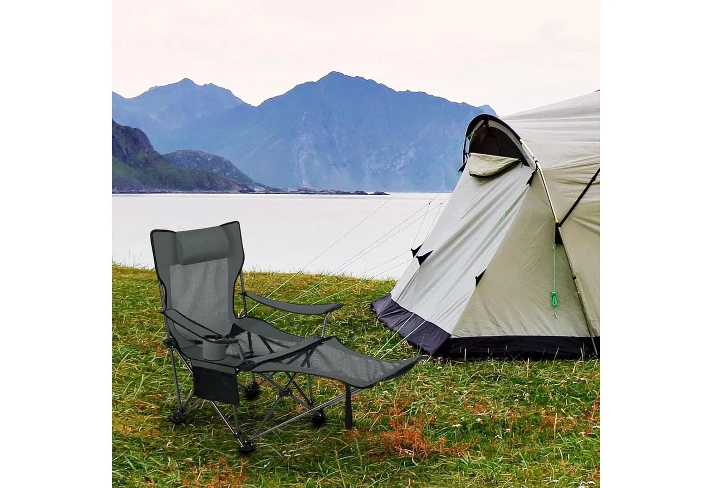 EUGAD Angelstuhl Klappstuhl Campingstuhl Grau Schwarz Blau