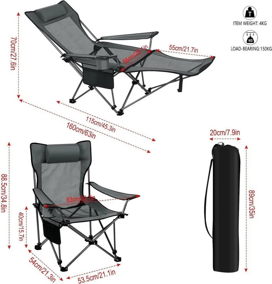 EUGAD Angelstuhl Klappstuhl Campingstuhl Grau Schwarz Blau - Bild 3