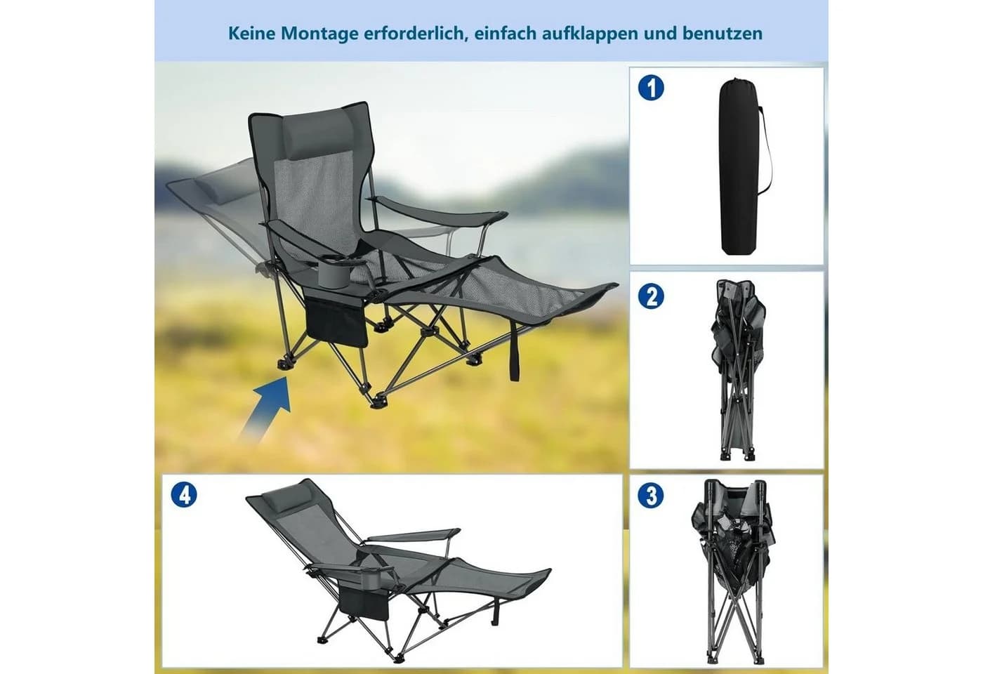 EUGAD Angelstuhl Klappstuhl Campingstuhl Grau Schwarz Blau - Bild 5