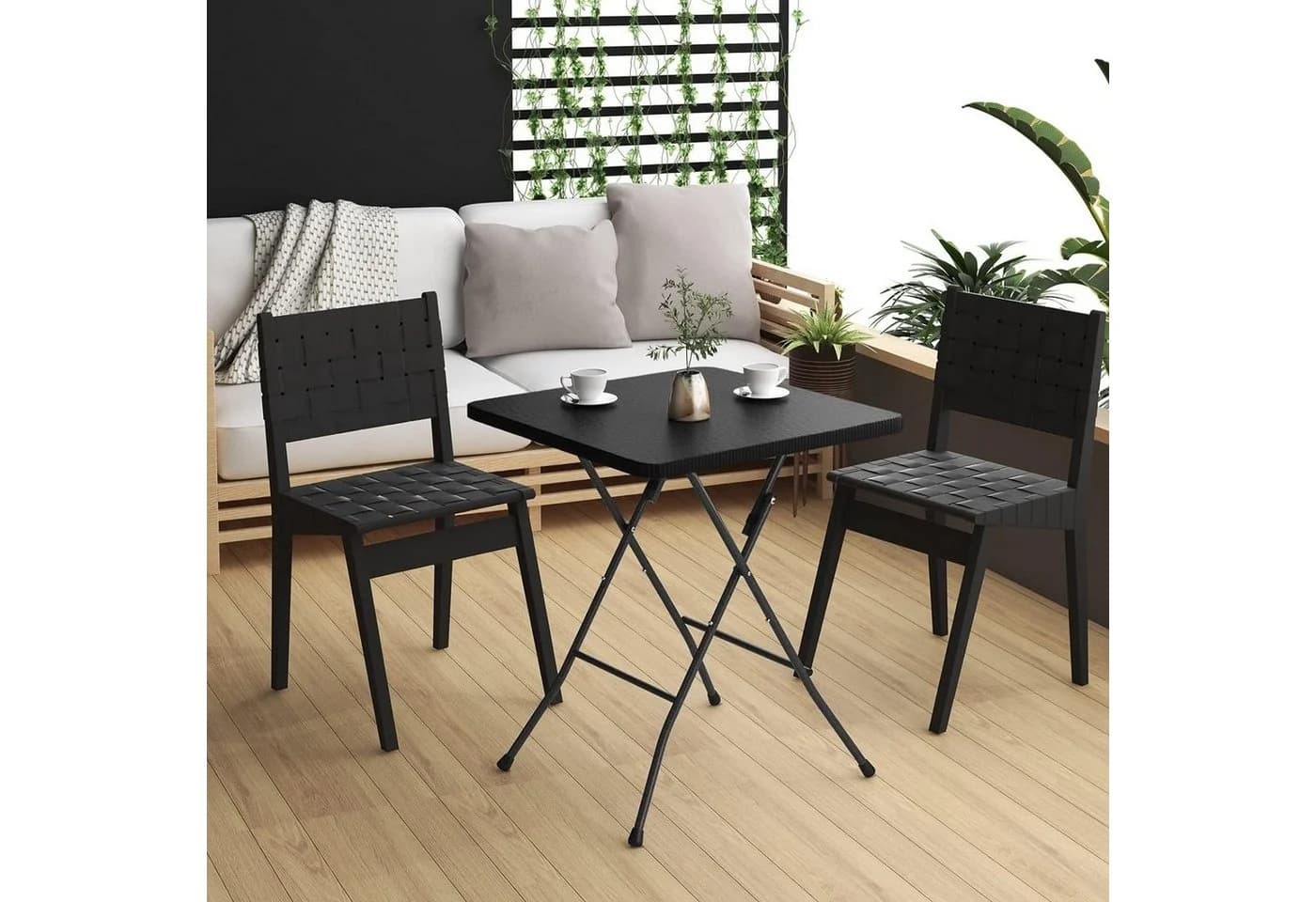 EUGAD Gartentisch Schwarz Klappbar Rattan-Optik - Bild 4