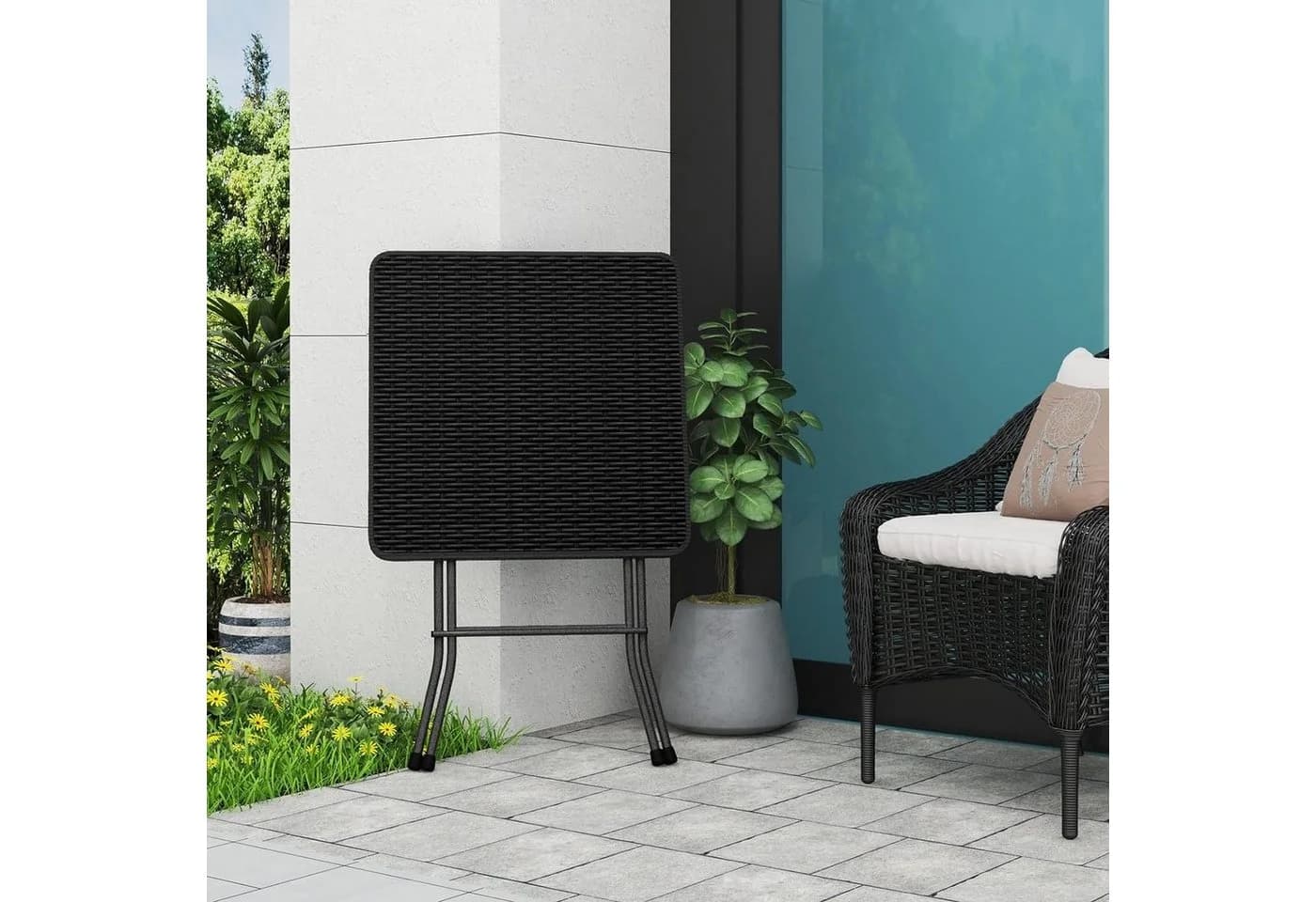 EUGAD Gartentisch Schwarz Klappbar Rattan-Optik - Bild 5