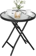 EUGAD Gartentisch Klapptisch Glas Metall Schwarz Transparent Bild 2