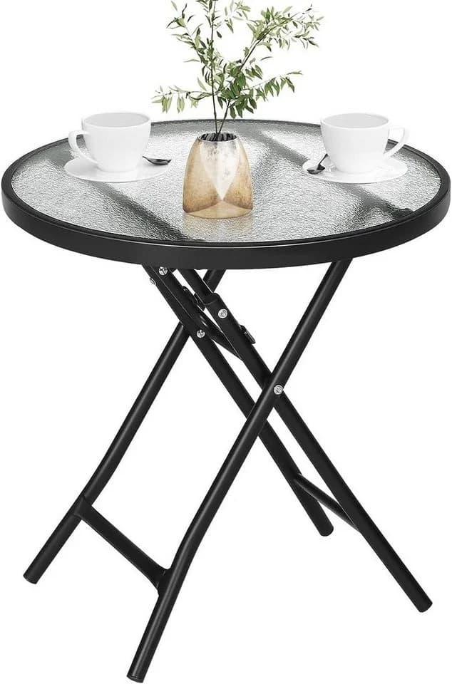 EUGAD Gartentisch Klapptisch Glas Metall Schwarz Transparent - Bild 2