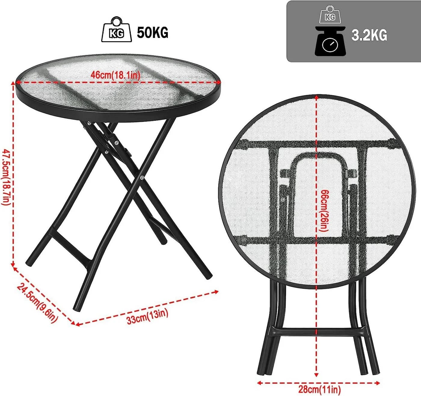 EUGAD Gartentisch Klapptisch Glas Metall Schwarz Transparent - Bild 3