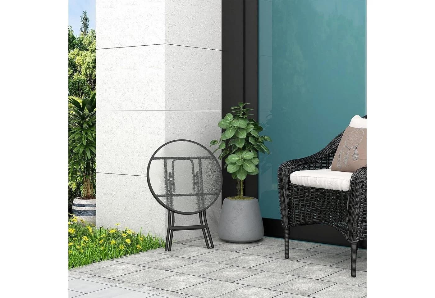 EUGAD Gartentisch Klapptisch Glas Metall Schwarz Transparent - Bild 5