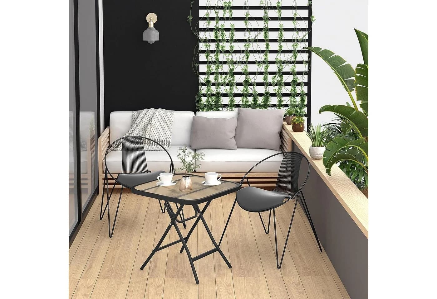 EUGAD Gartentisch (1-St) Beistelltisch klappbar aus Glas&Metall, rechteckig