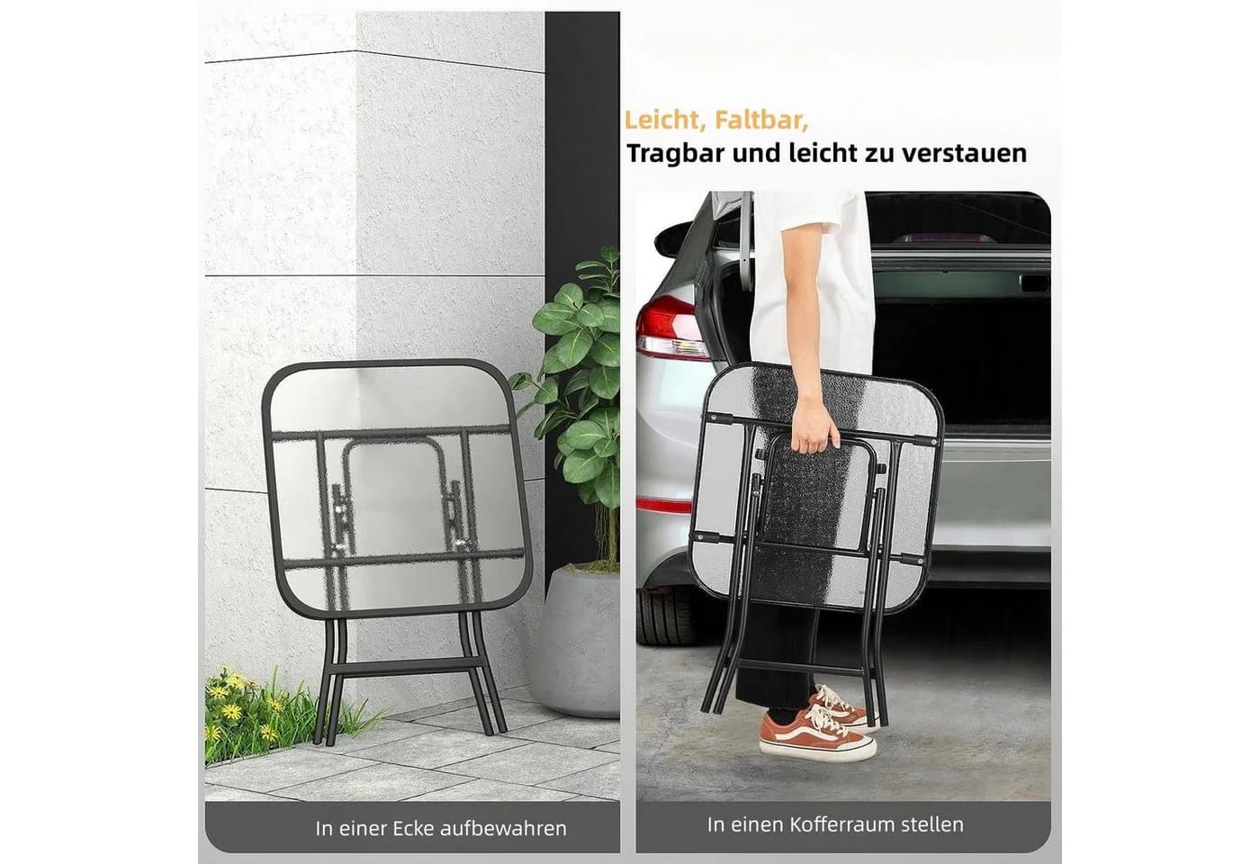 EUGAD Gartentisch (1-St) Beistelltisch klappbar aus Glas&Metall, rechteckig - Bild 5