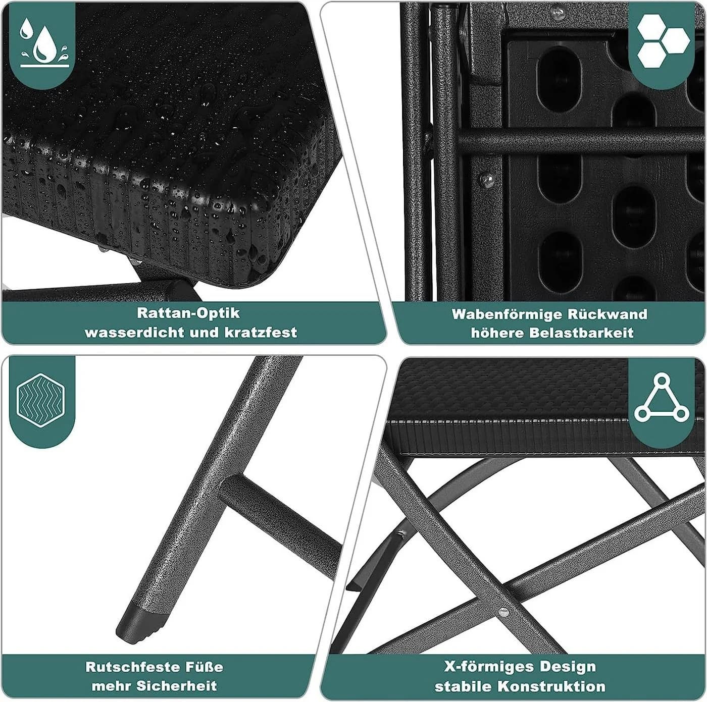EUGAD Klappstuhl Schwarz HDPE Metall Gartenstuhl Campingstuhl - Bild 4