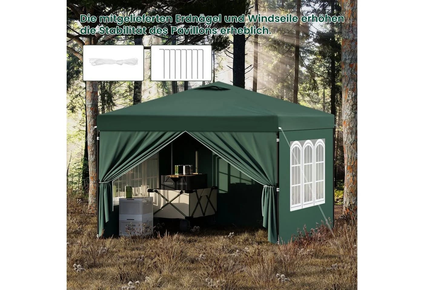 EUGAD Pavillon 3x3 m Grün mit Seitenwänden und UV-Schutz