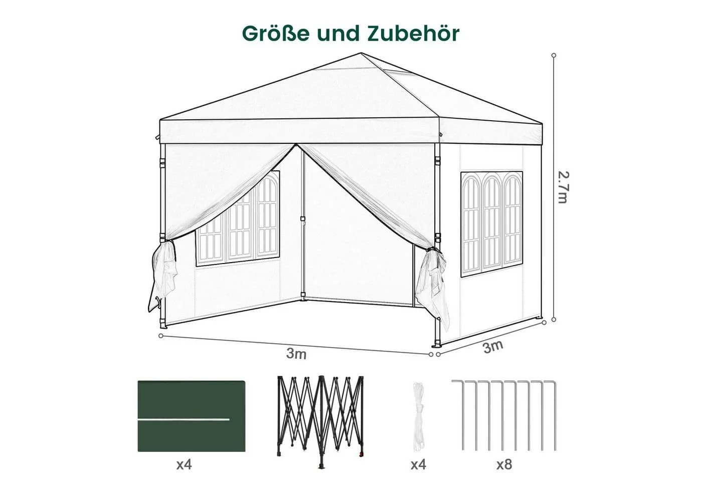 EUGAD Pavillon 3x3 m Grün mit Seitenwänden und UV-Schutz - Bild 3