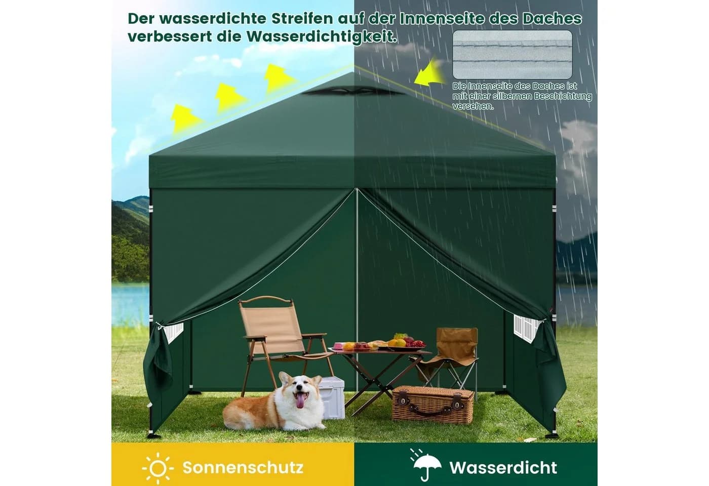 EUGAD Pavillon 3x3 m Grün mit Seitenwänden und UV-Schutz - Bild 4