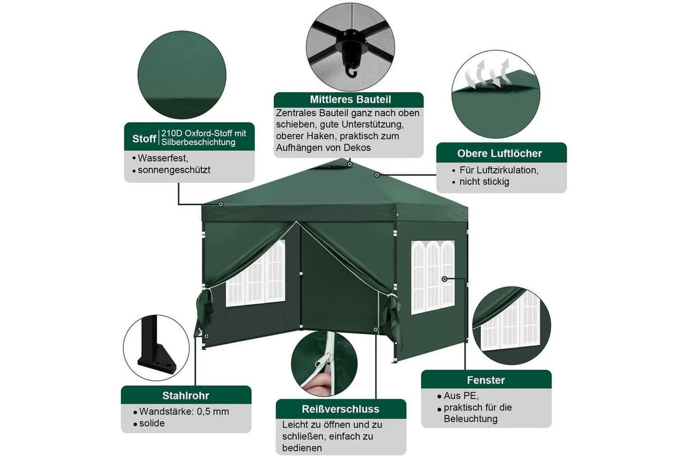 EUGAD Pavillon 3x3 m Grün mit Seitenwänden und UV-Schutz - Bild 5