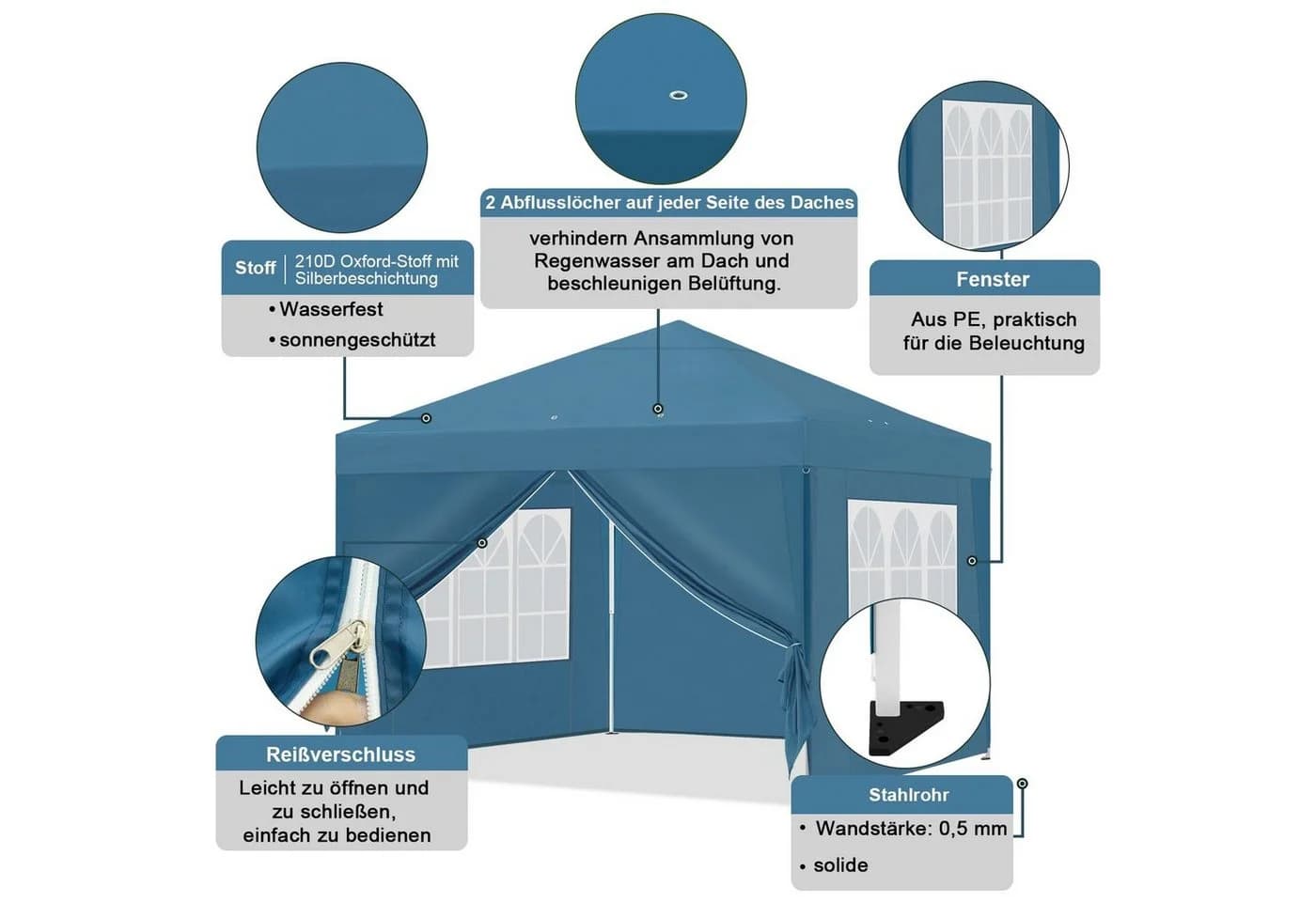 EUGAD Faltpavillon Blau wasserfest mit Seitenwänden - Bild 4