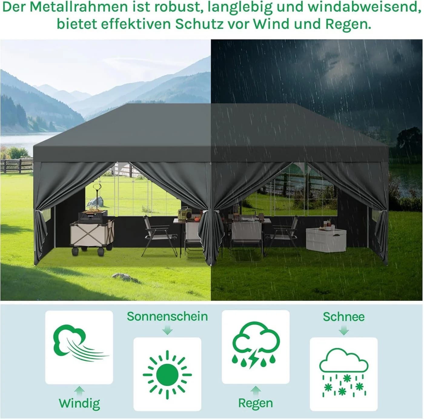 EUGAD Pavillon 3x6m mit 6 Seitenwänden wasserdicht